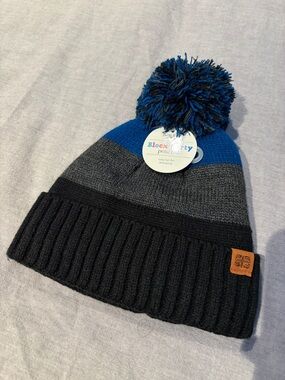 Kids Blue and Gray Pom Beanie